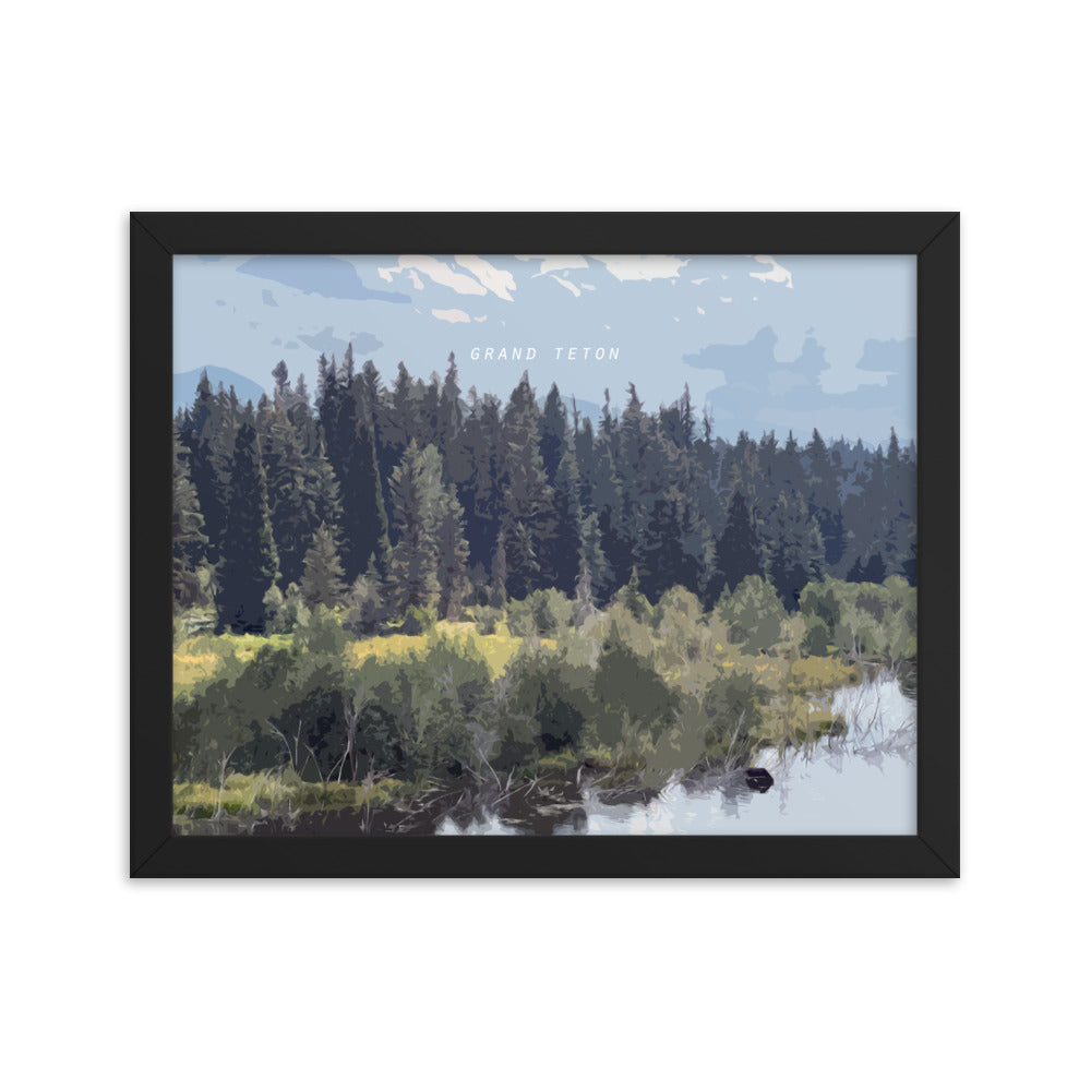 Grand Teton Moose Drinking - Wood Framed Print