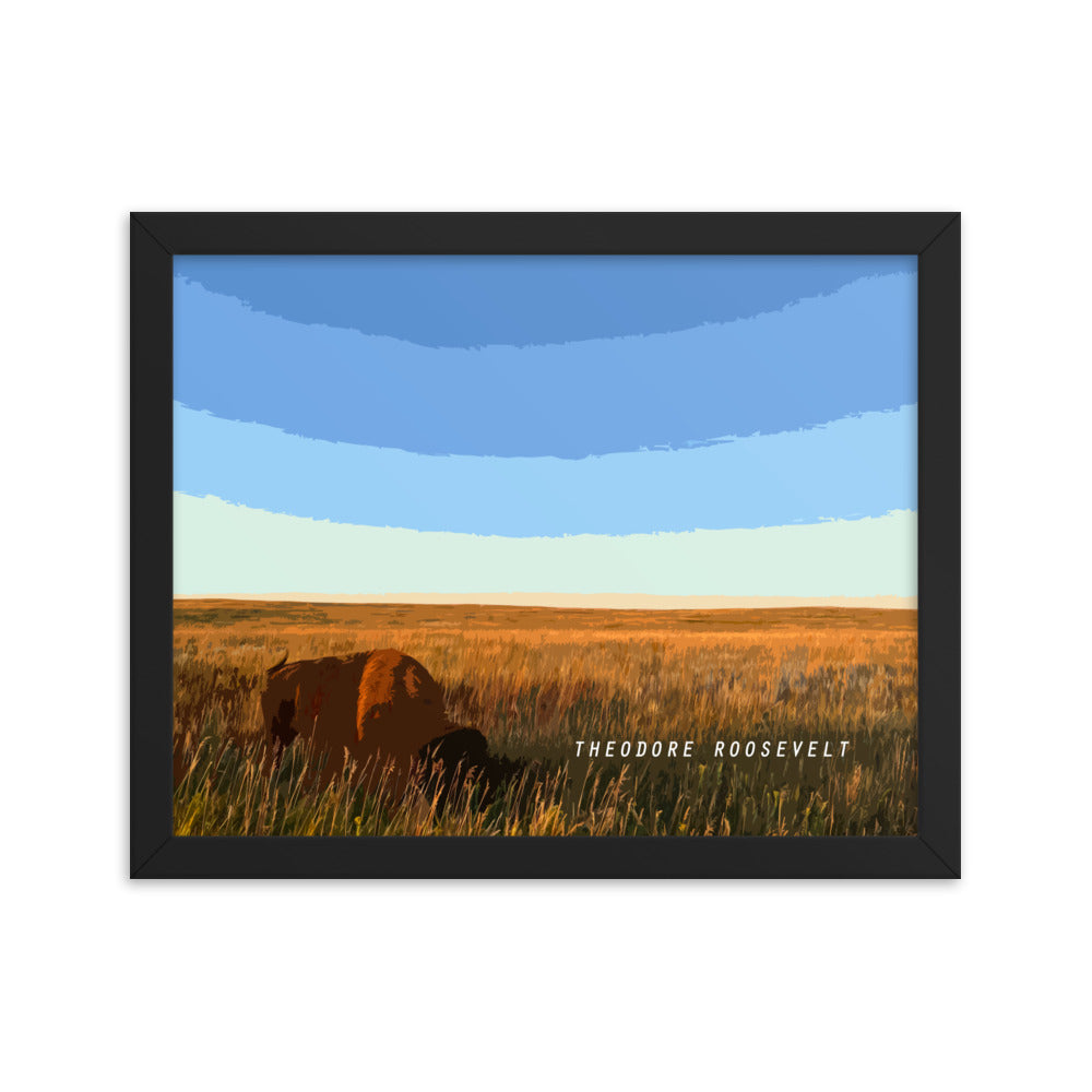 Theodore Roosevelt Bison Grazing - Wood Framed Print