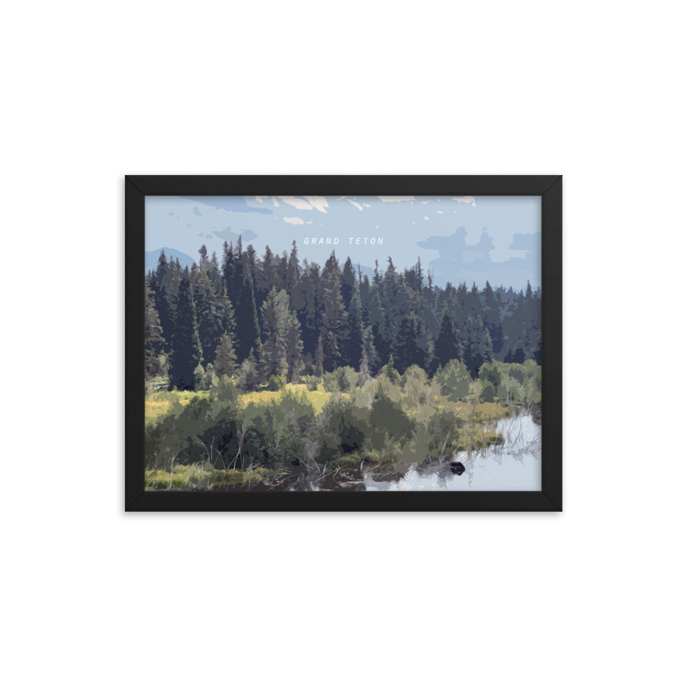 Grand Teton Moose Drinking - Wood Framed Print