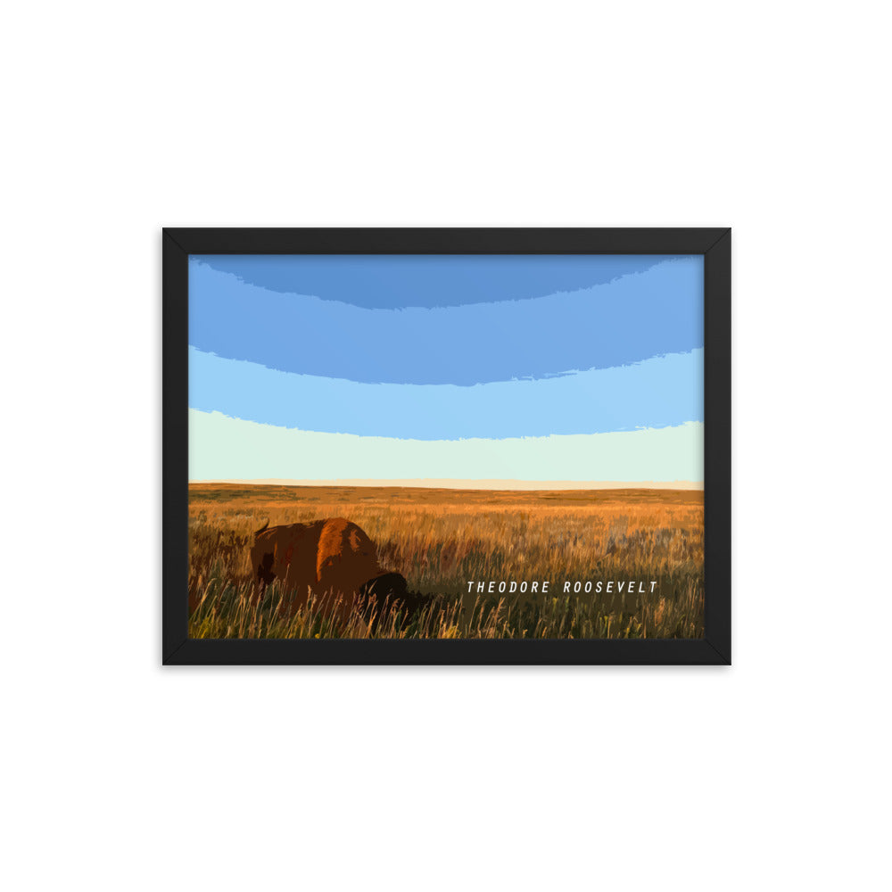 Theodore Roosevelt Bison Grazing - Wood Framed Print