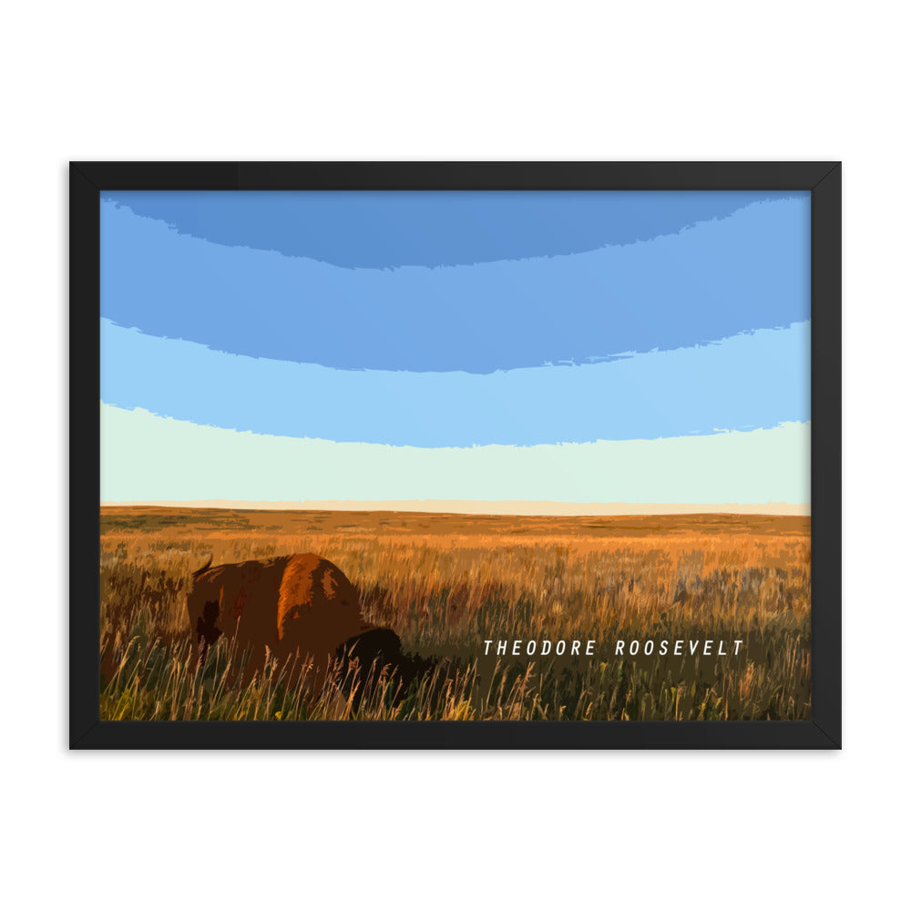 Theodore Roosevelt Bison Grazing - Wood Framed Print