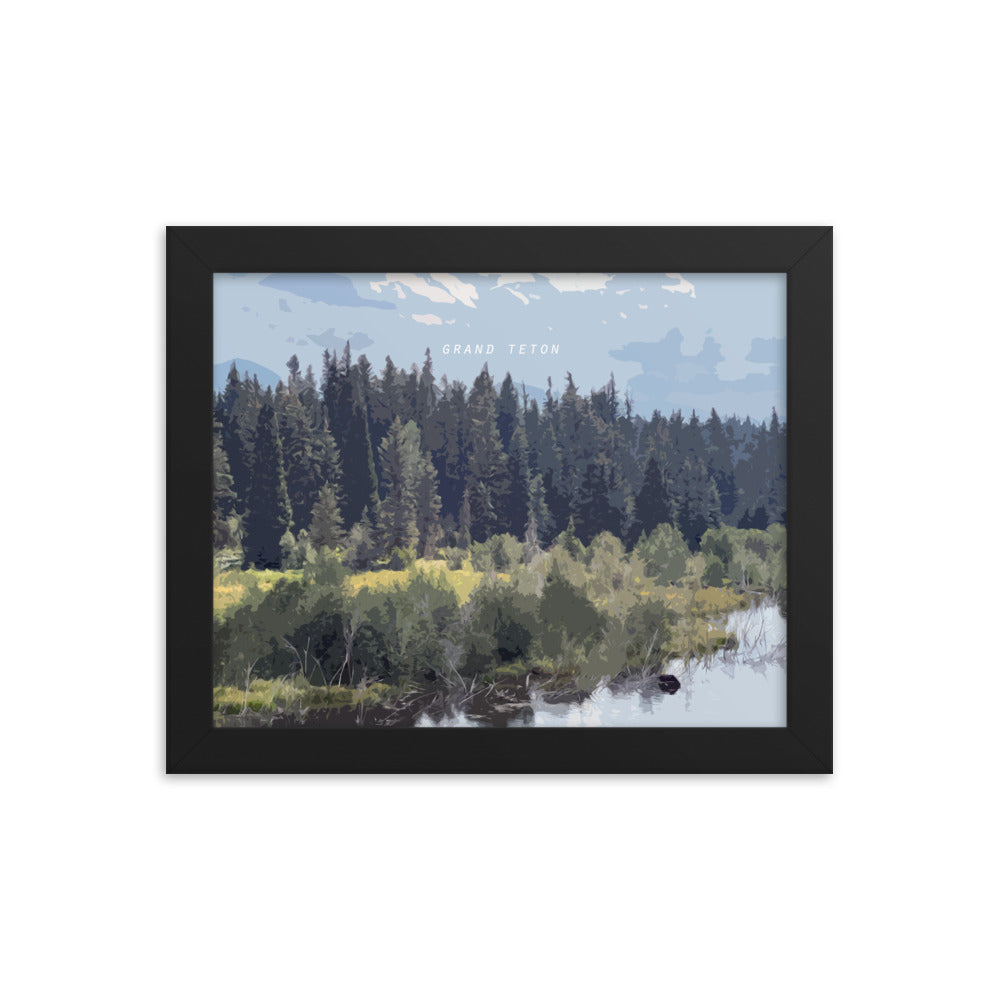 Grand Teton Moose Drinking - Wood Framed Print