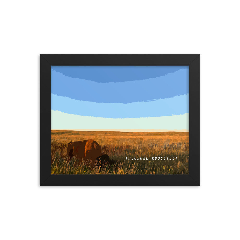 Theodore Roosevelt Bison Grazing - Wood Framed Print