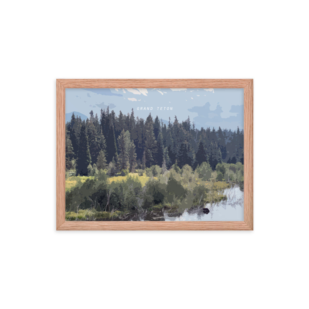 Grand Teton Moose Drinking - Wood Framed Print