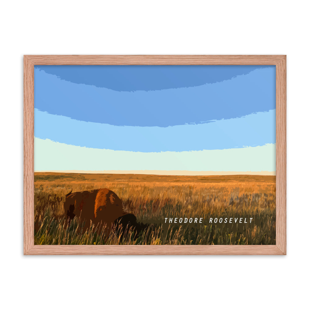 Theodore Roosevelt Bison Grazing - Wood Framed Print