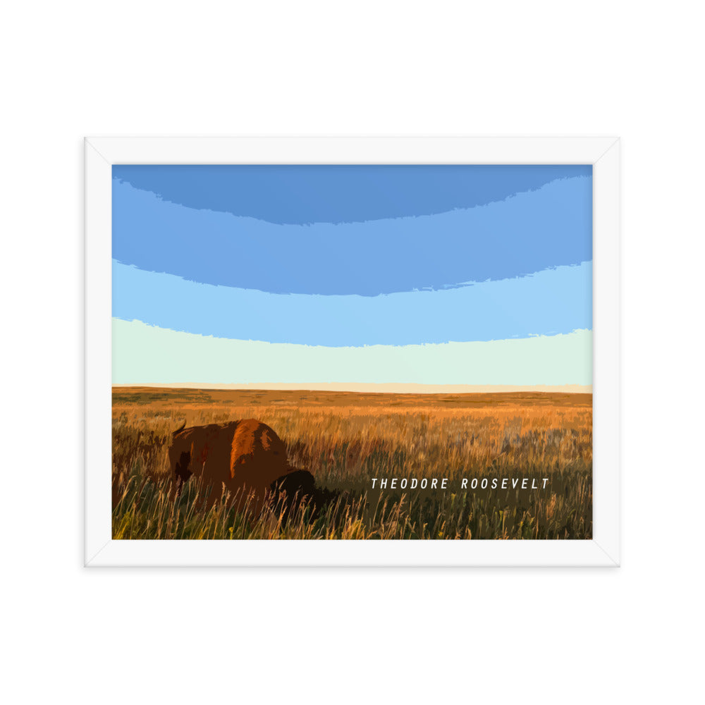 Theodore Roosevelt Bison Grazing - Wood Framed Print