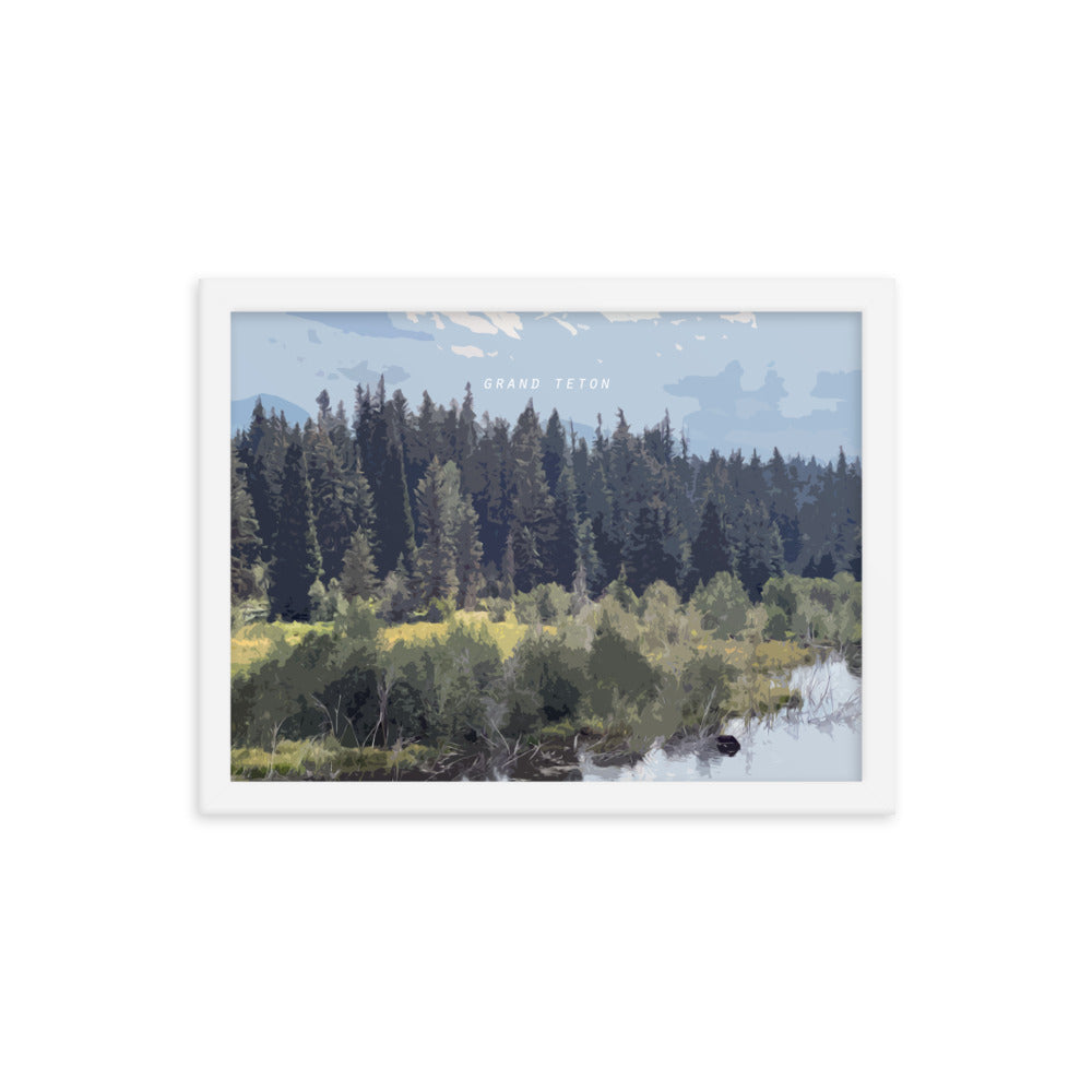 Grand Teton Moose Drinking - Wood Framed Print