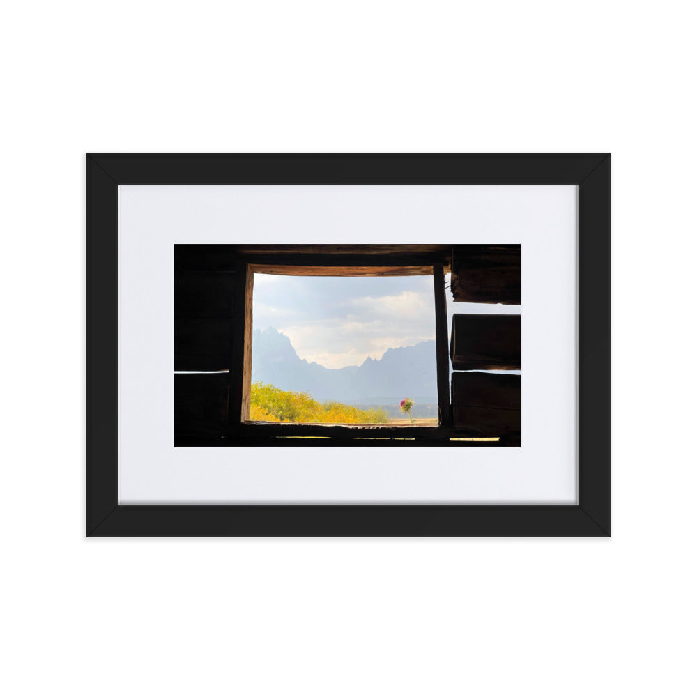 Grand Teton Cunningham Cabin Window Photograph Print in Mat and Frame