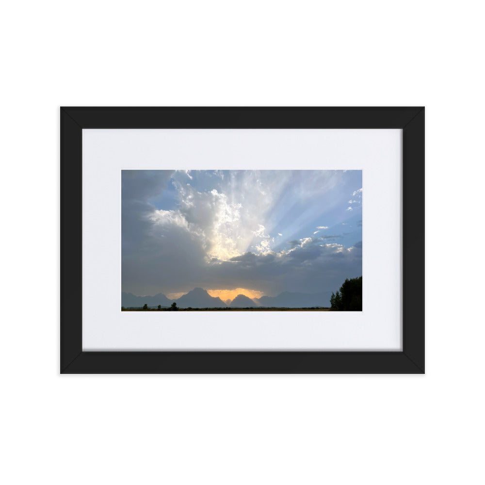 Grand Teton Heavenly Sky Photograph Print with Mat and Frame