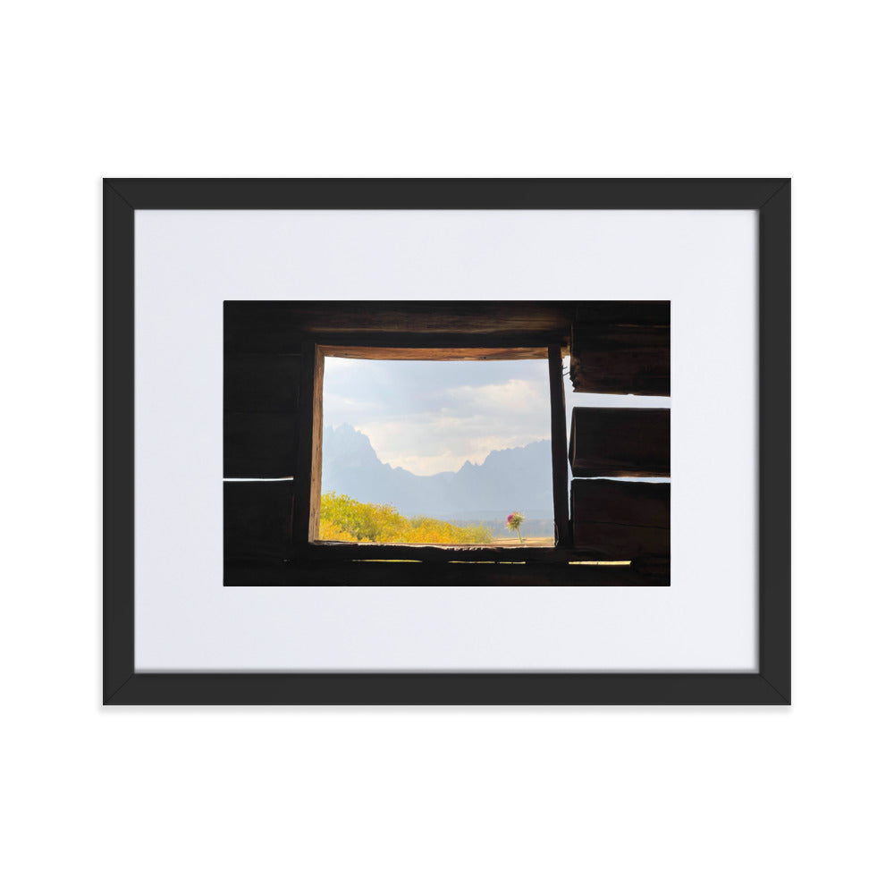 Grand Teton Cunningham Cabin Window Photograph Print in Mat and Frame