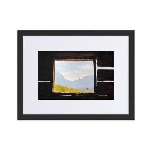 Grand Teton Cunningham Cabin Window Photograph Print in Mat and Frame