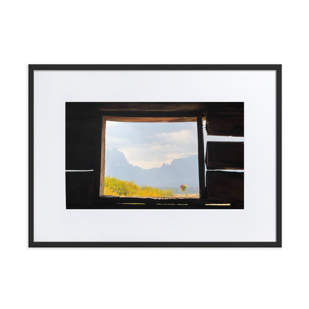 Grand Teton Cunningham Cabin Window Photograph Print in Mat and Frame