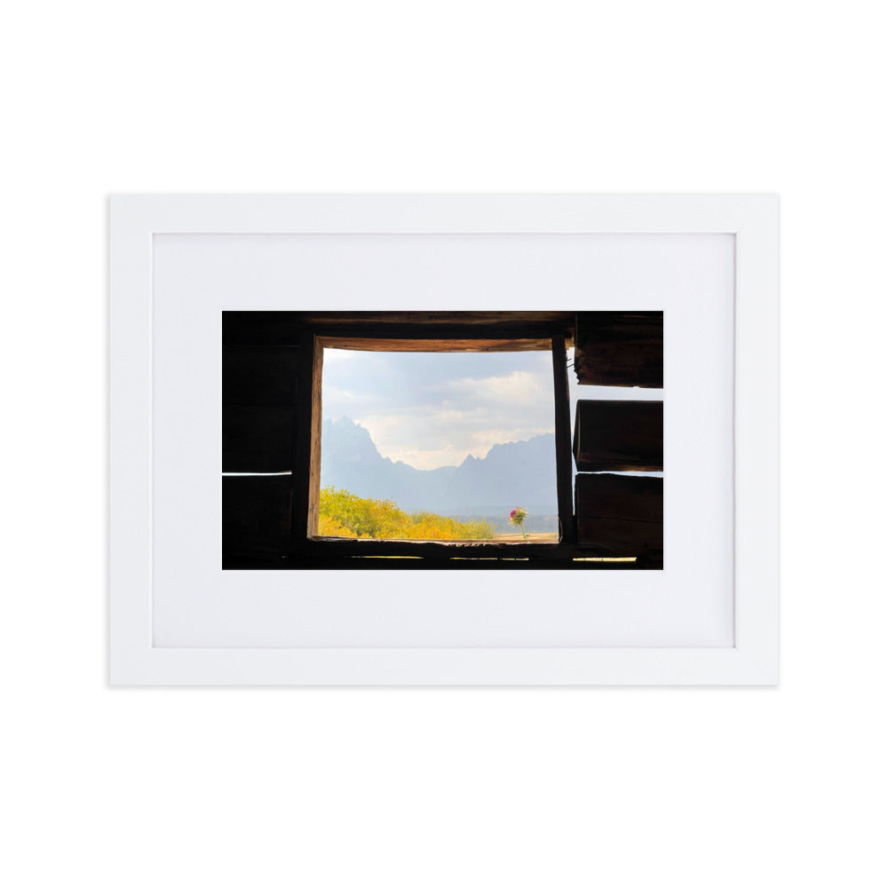 Grand Teton Cunningham Cabin Window Photograph Print in Mat and Frame