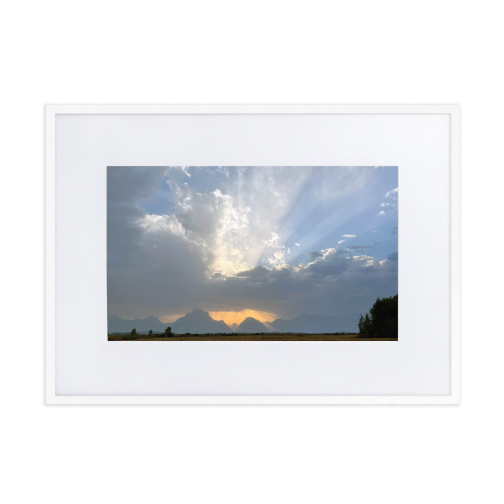 Grand Teton Heavenly Sky Photograph Print with Mat and Frame